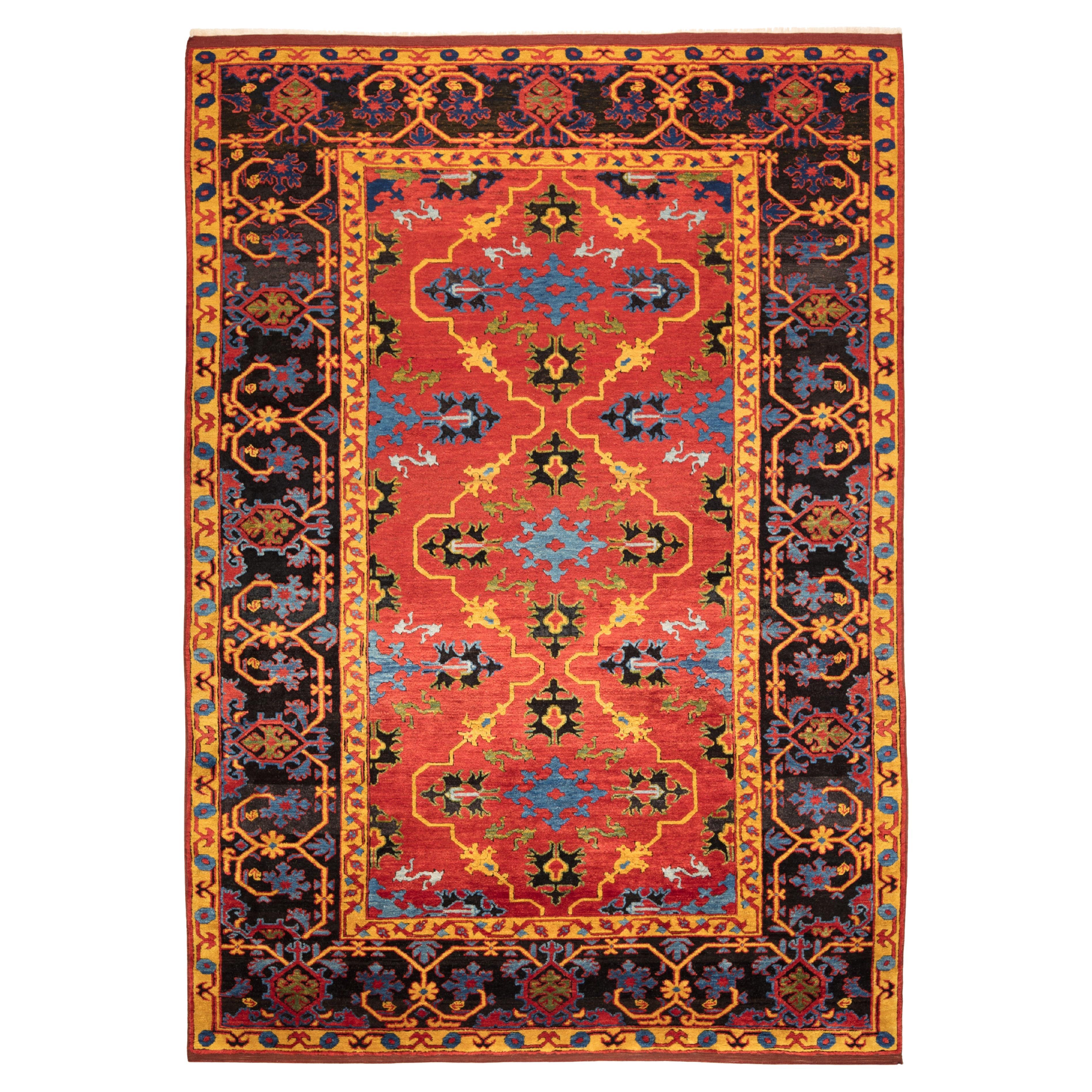 Tappeto Ushak contemporaneo con motivi floreali selgiuchidi, tessuto a mano a tintura naturale in vendita