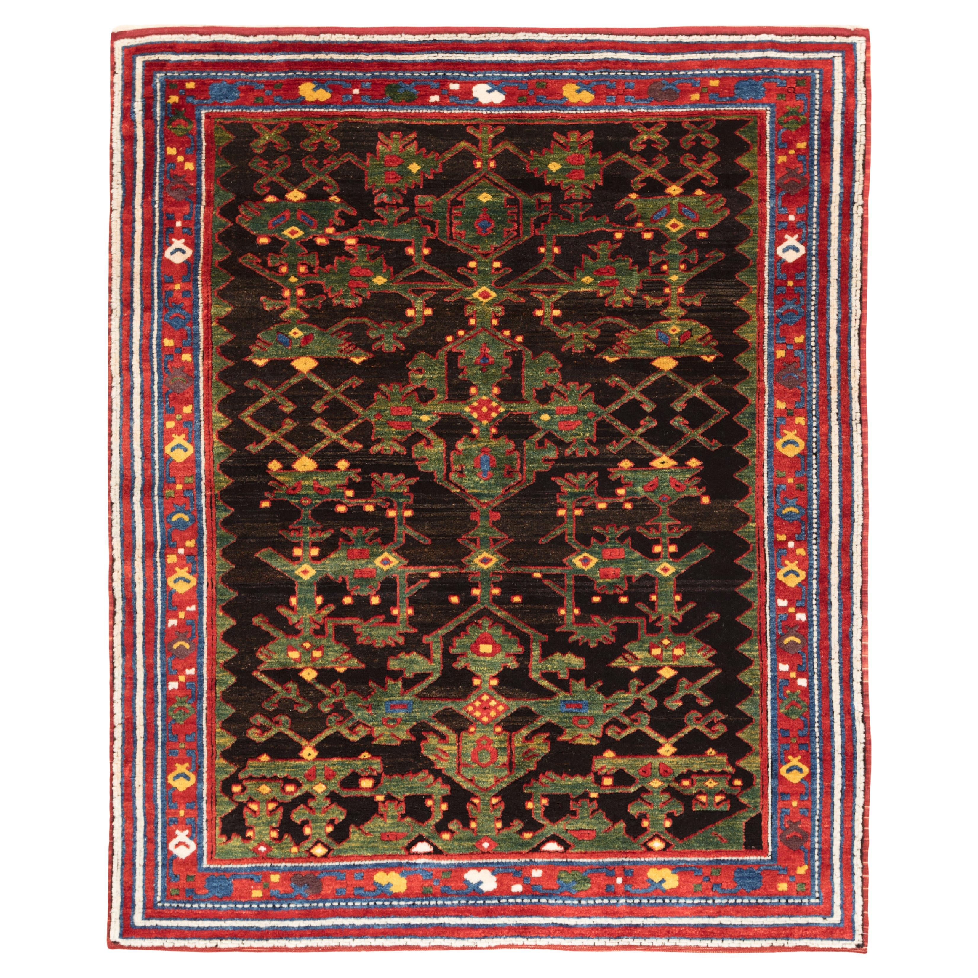 Tappeto Ushak contemporaneo con motivi floreali selgiuchidi, tessuto a mano con tinture naturali