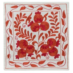 Contemporary Uzbek Hand Embroidered Silk Suzani Cushion Cover in Red 
Cream