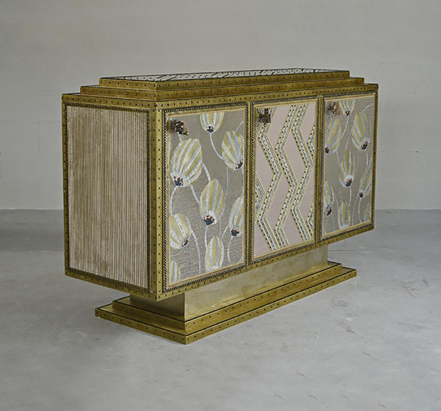 Gilt Contemporary Valentina Giovando Cabinet Buffet Wood Brass Zinc Lilac Gold For Sale
