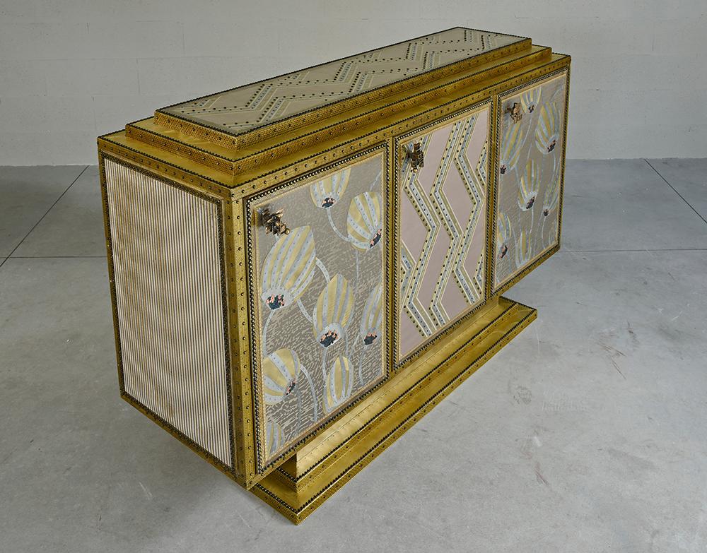 Contemporary Valentina Giovando Cabinet Buffet Wood Brass Zinc Lilac Gold In New Condition For Sale In Milano, IT