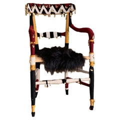 Contemporary Valentina Giovando Chair Wood Cord Faux Fur Black Red White Beige