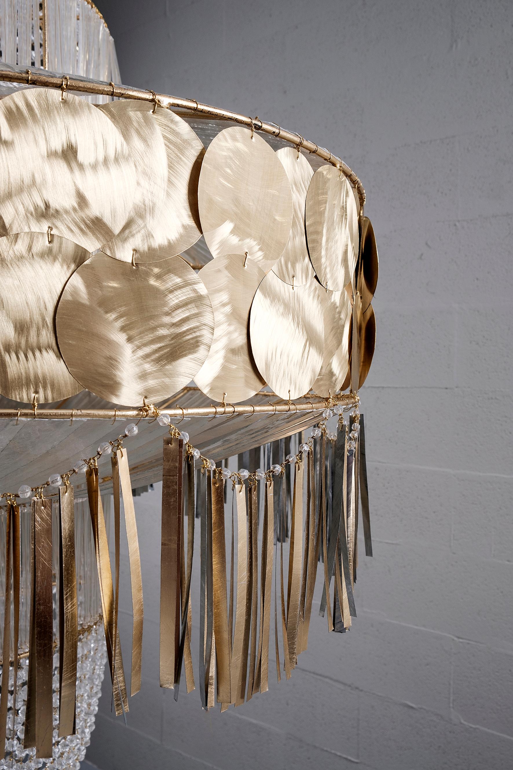 Modern Contemporary Valentina Giovando Chandelier Brass Crystals Transparent White Gold For Sale