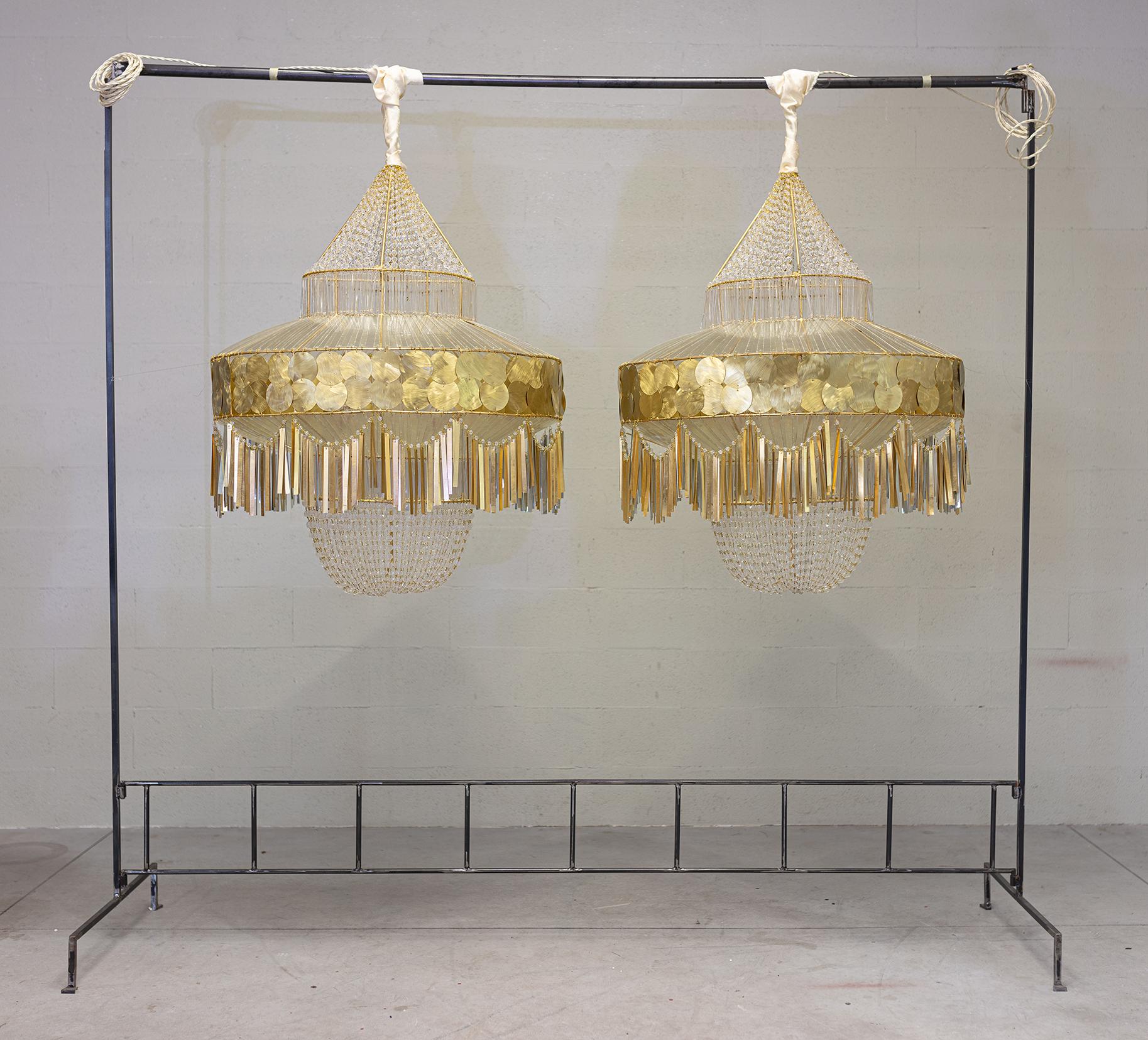 Contemporary Valentina Giovando Chandelier Brass Crystals Transparent White Gold In New Condition In Milano, IT
