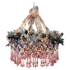 Contemporary Valentina Giovando Chandelier Crystals Fabrics Sequins Aqua Green