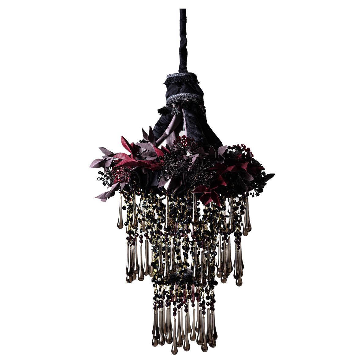 Contemporary Valentina Giovando Chandelier Crystals Fabrics Sequins Black Purple