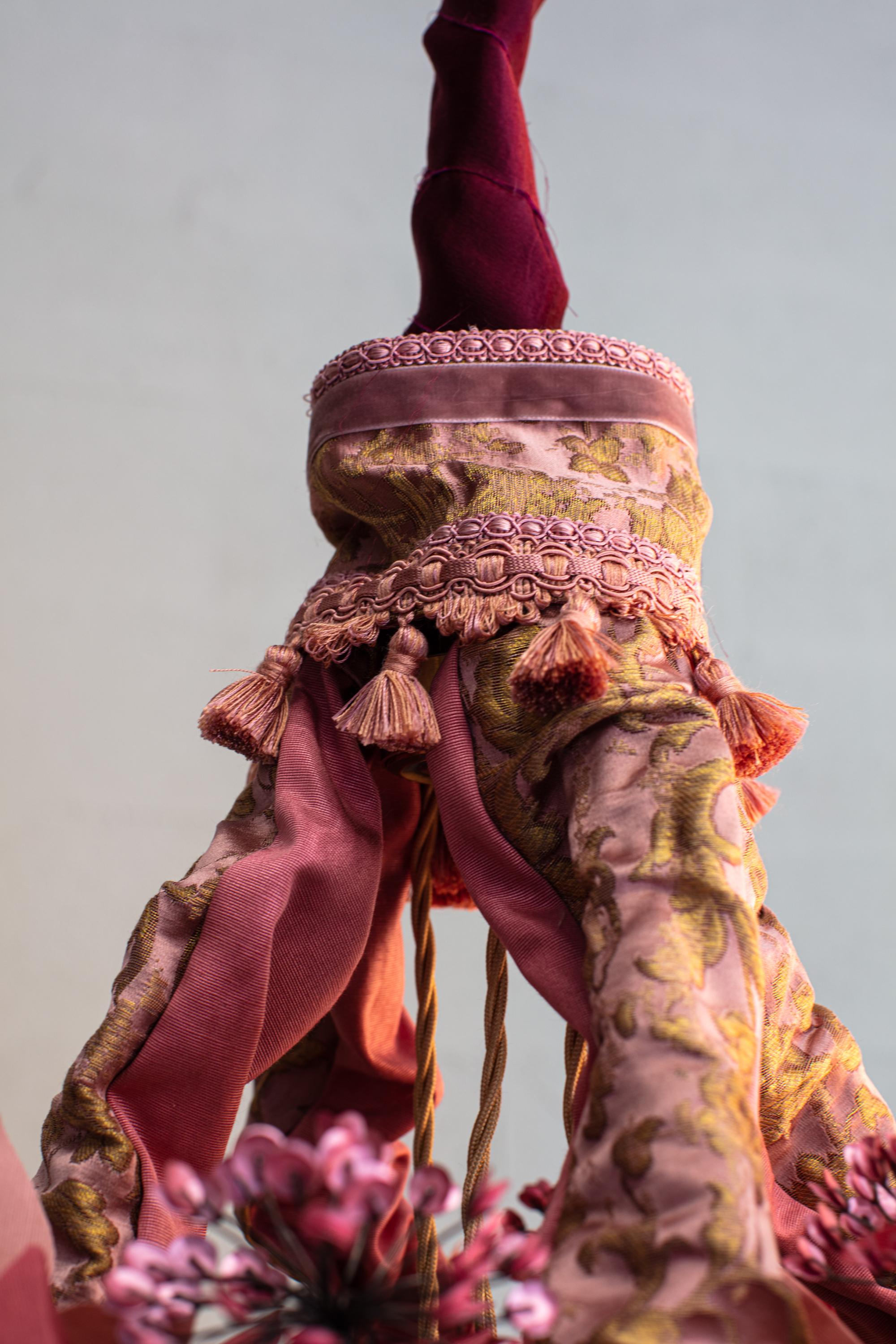 Italian Contemporary Valentina Giovando Chandelier Crystals Fabrics Sequins Pink For Sale
