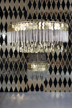 Contemporary Valentina Giovando Chandelier Gold Leaf Brass Glass Beads Crystal