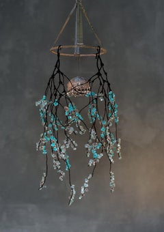 Contemporary Valentina Giovando Haiku Chandelier Sequins Tissu Fer Aqua Green