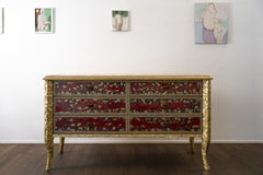 Contemporary Valentina Giovando Handmade Chest Nereo Wood Brass Gold Red Blue