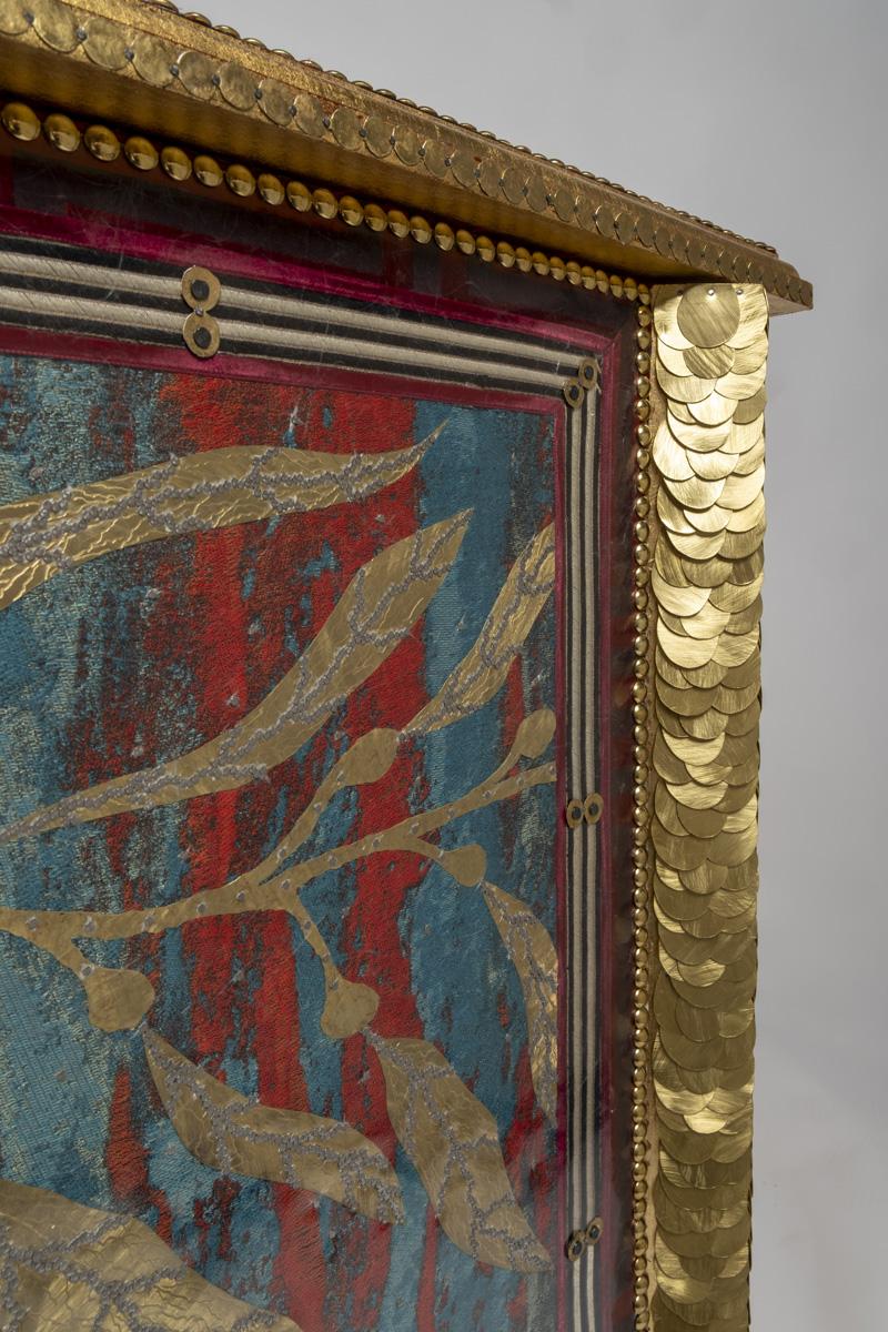 Ottone Contemporary Valentina Giovando Chest of Drawers Nereo Wood Brass Gold Red Blue in vendita