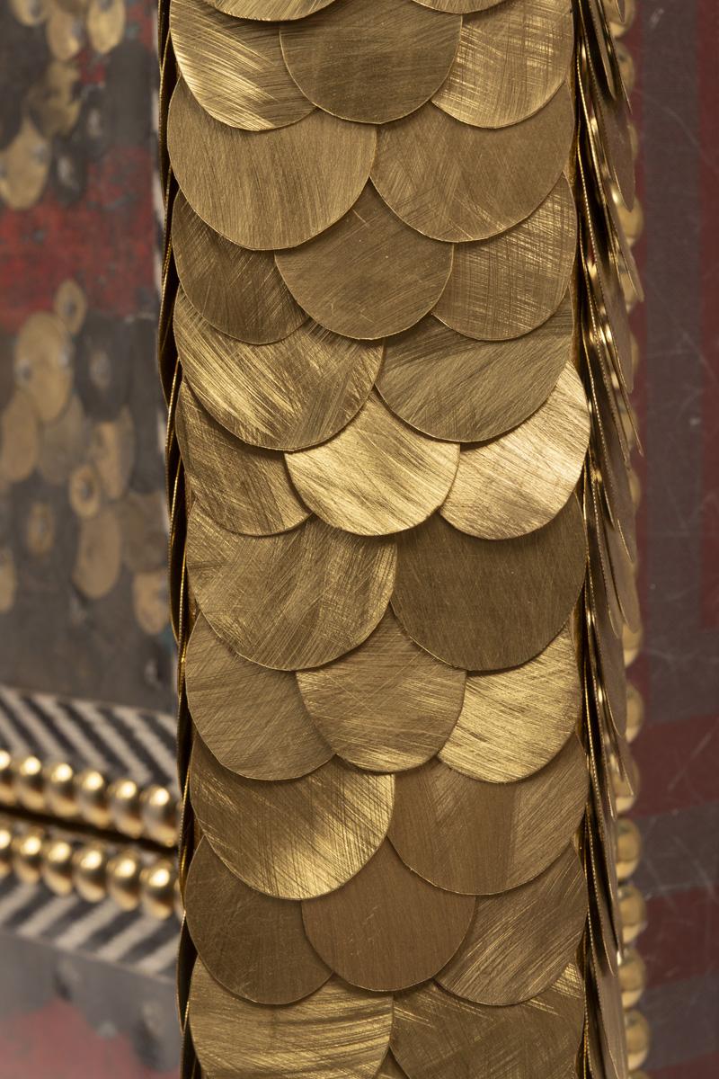 Contemporary Valentina Giovando Chest of Drawers Nereo Wood Brass Gold Red Blue in vendita 1