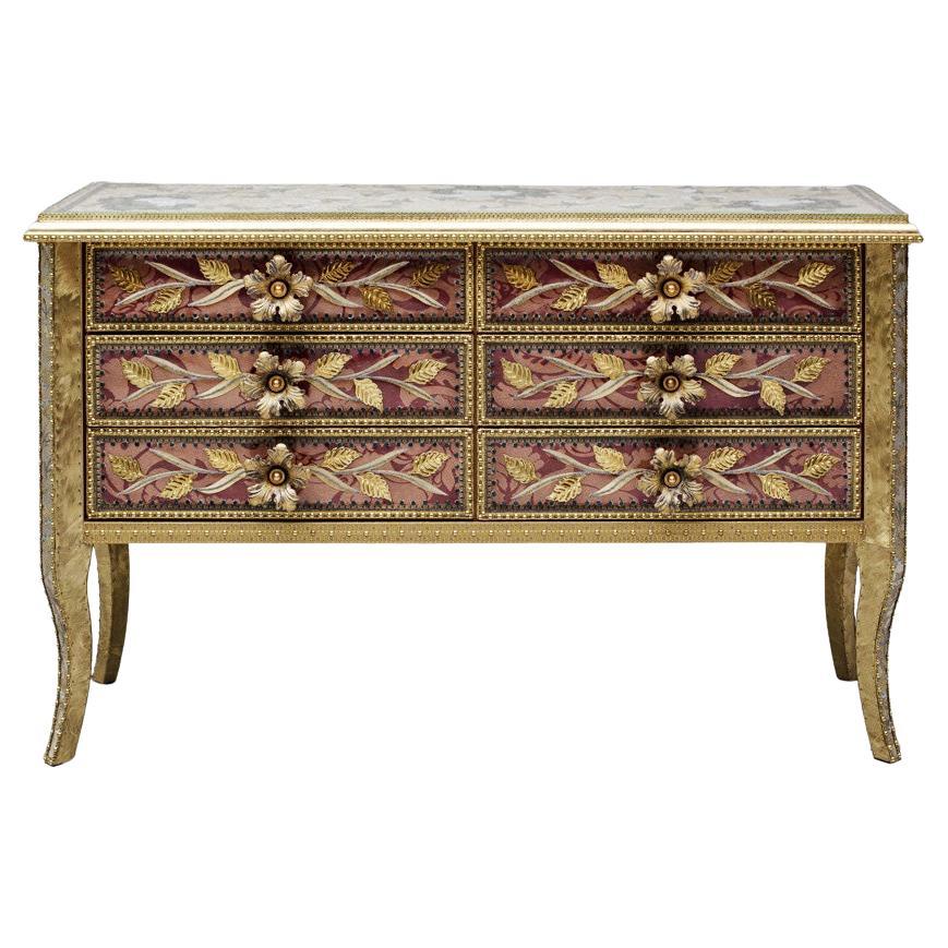 Contemporary Valentina Giovando Chest of Drawers Wood Brass Gold Red Beige For Sale