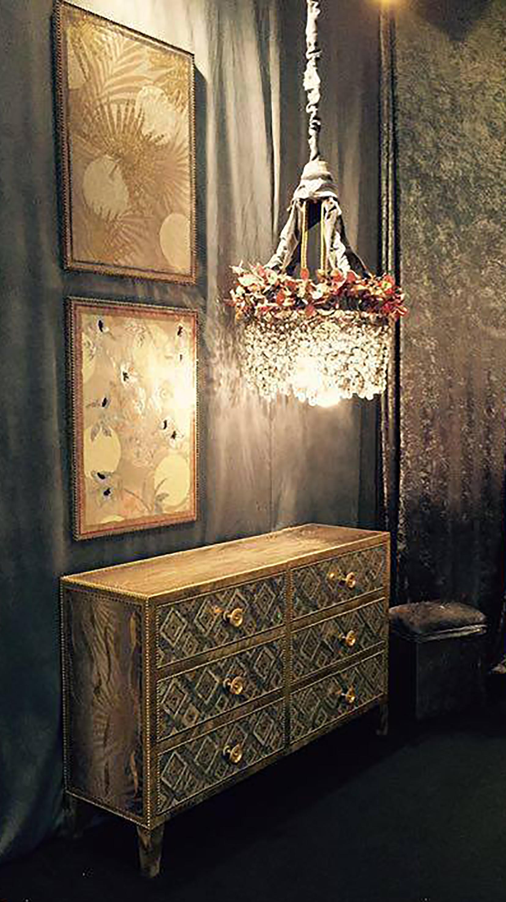 Contemporary Valentina Giovando Chest of Drawers Wood Brass Gold Silver For Sale 1