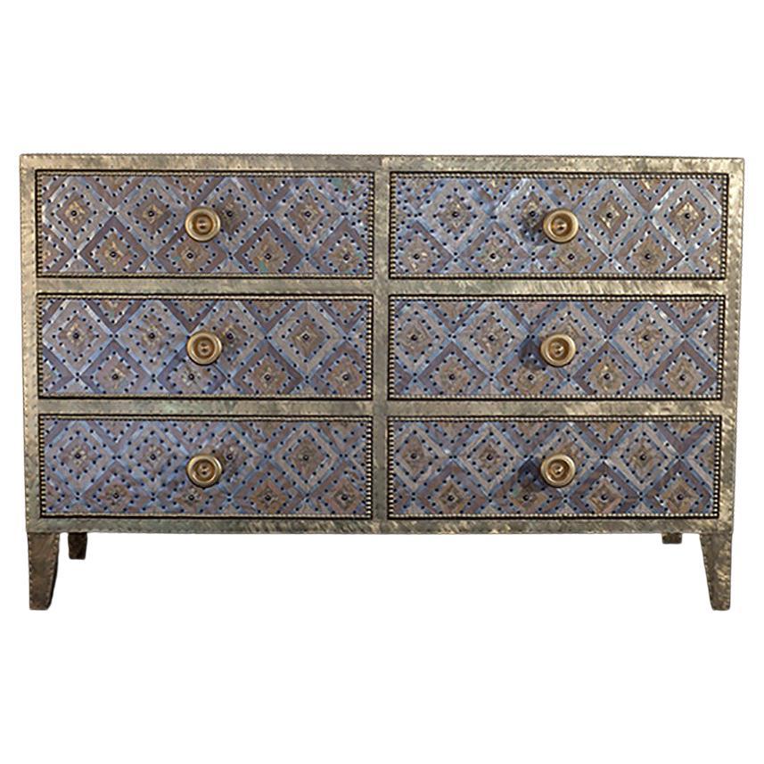 Contemporary Valentina Giovando Chest of Drawers Wood Brass Gold Silver For Sale