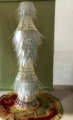 Contemporary Valentina Giovando Floor Lamp Fiberglass Crystals White Silver
