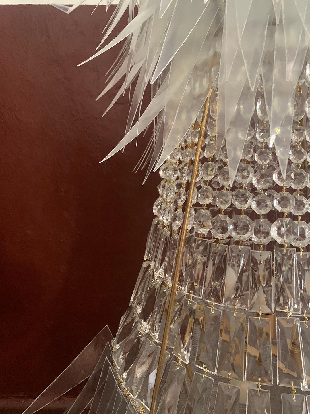 Contemporary Valentina Giovando Floor Lamp Fiberglass Crystals White Silver In New Condition For Sale In Milano, IT