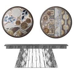 Table contemporaine Valentina Giovando en bois de laiton tissu or argenté brun CUSTOM