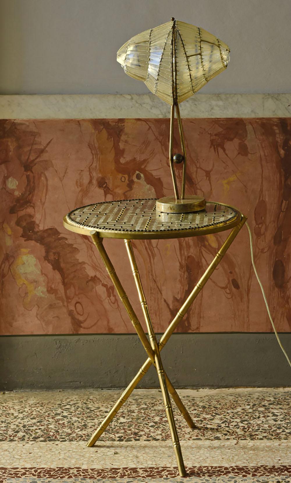 Contemporary Valentina Giovando Side Table Brass Wood Fabric Gold Silver In New Condition For Sale In Milano, IT