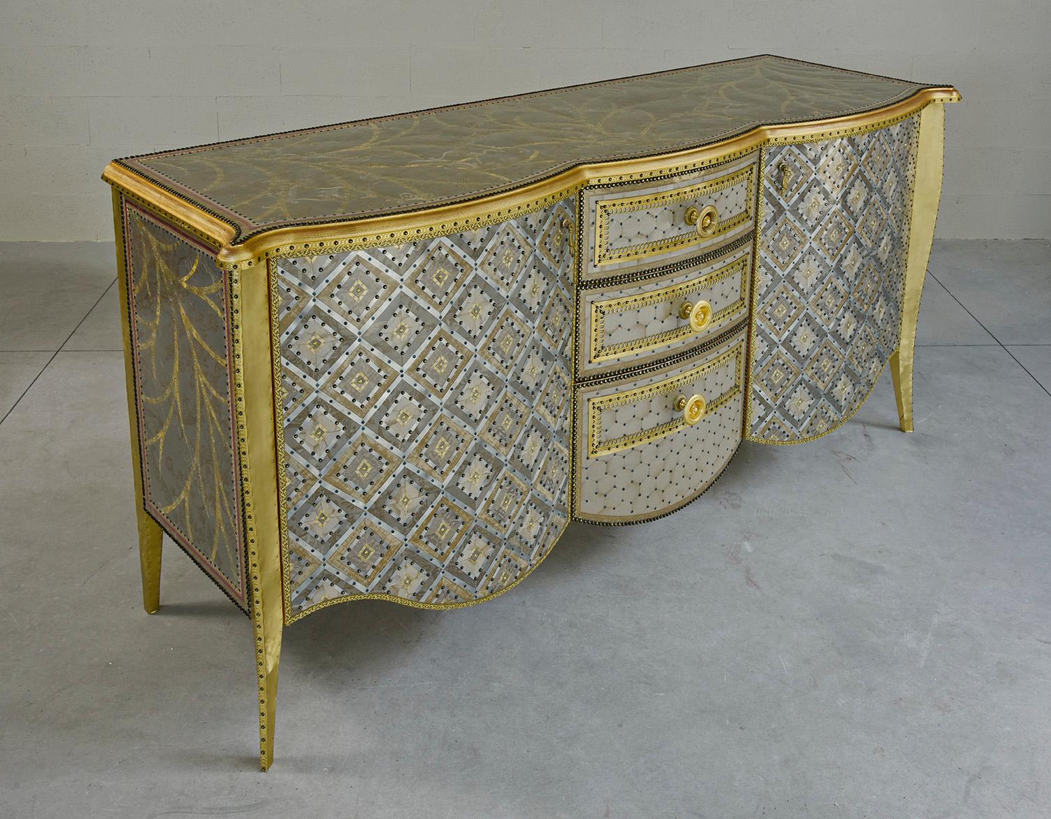 Modern Contemporary Valentina Giovando Sideboard Buffet Wood Brass Gold Silver Large For Sale
