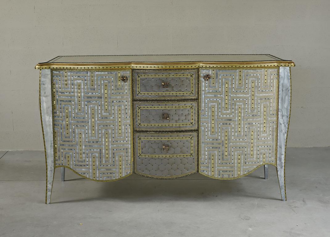 Modern Contemporary Valentina Giovando Sideboard Buffet Wood Brass Gold Silver Medium For Sale