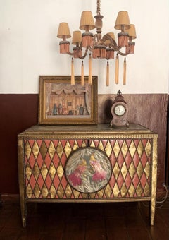 Enfilade contemporain Valentina Giovando en bois et tissu en laiton rose doré