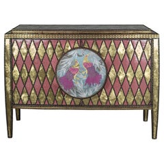 Contemporary Valentina Giovando Sideboard Wood Brass Fabric Gold Pink