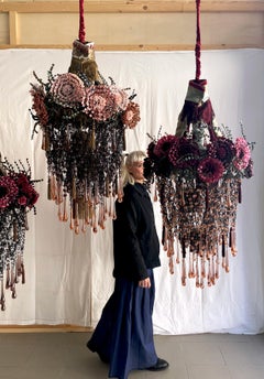 Zeitgenössische Valentina Giovando Sidò Kronleuchter Kristalle Pailletten Rosa