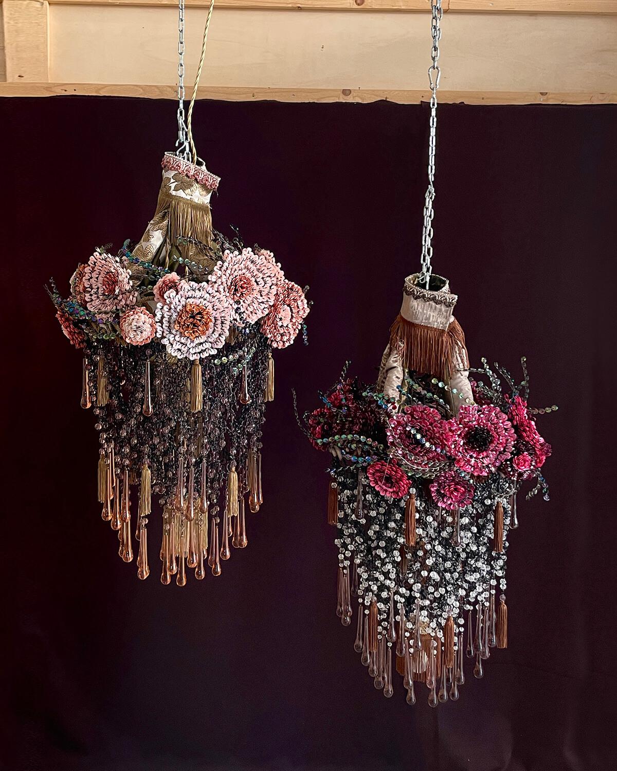 Moderne Lustre contemporain Valentina Giovando Sidò Cristaux paillettes rose en vente
