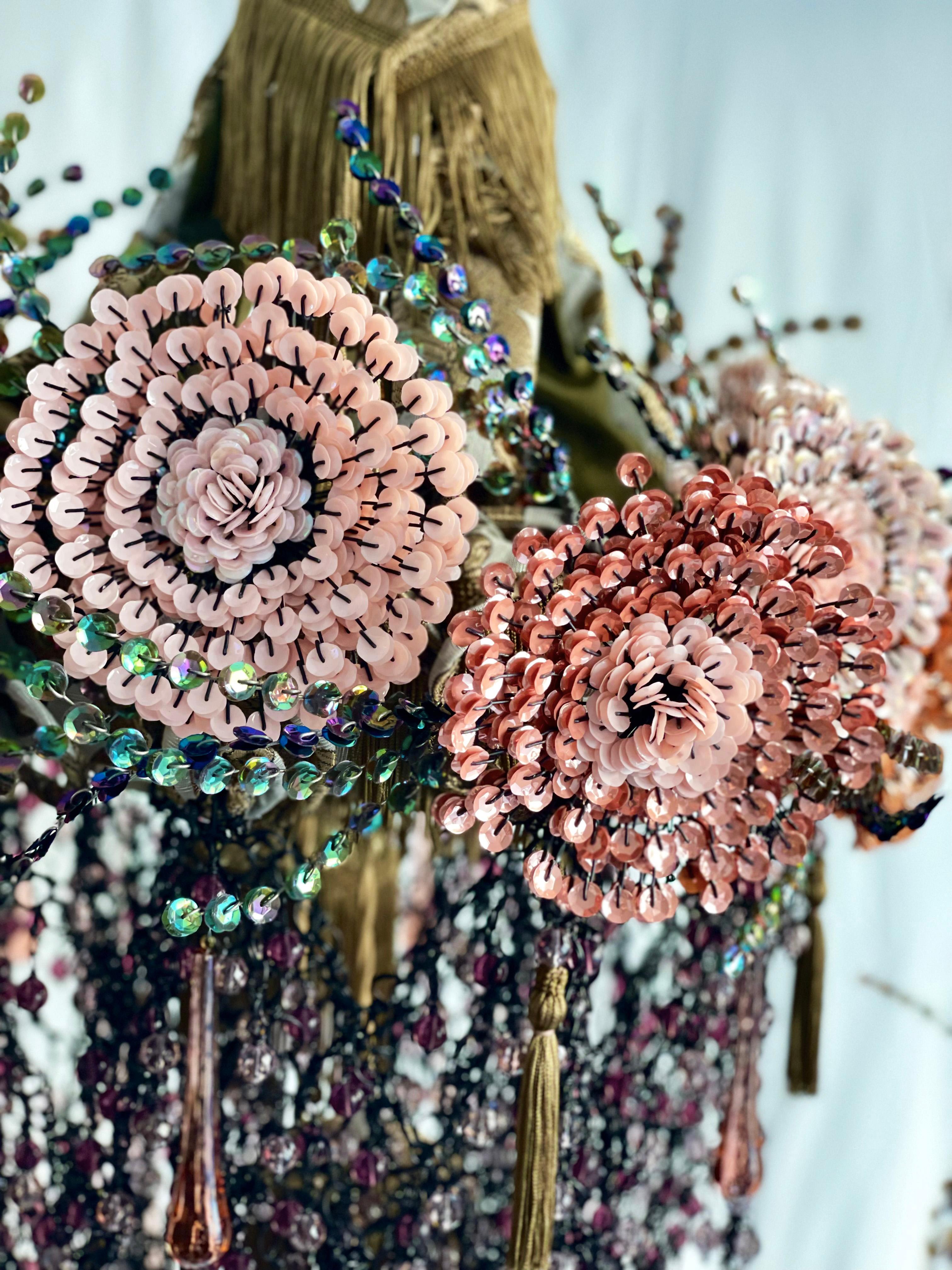 italien Lustre contemporain Valentina Giovando Sidò Cristaux paillettes rose en vente