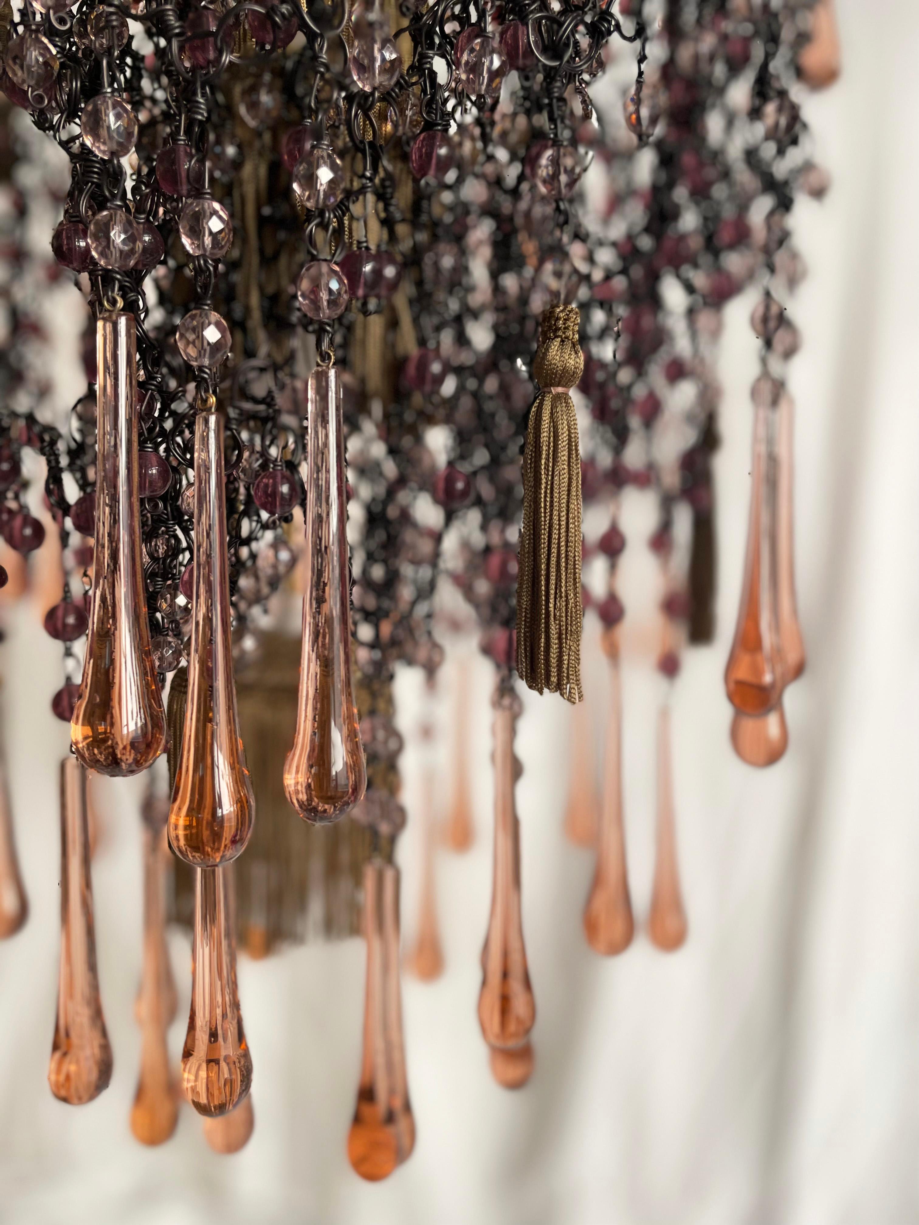 XXIe siècle et contemporain Lustre contemporain Valentina Giovando Sidò Cristaux paillettes rose en vente