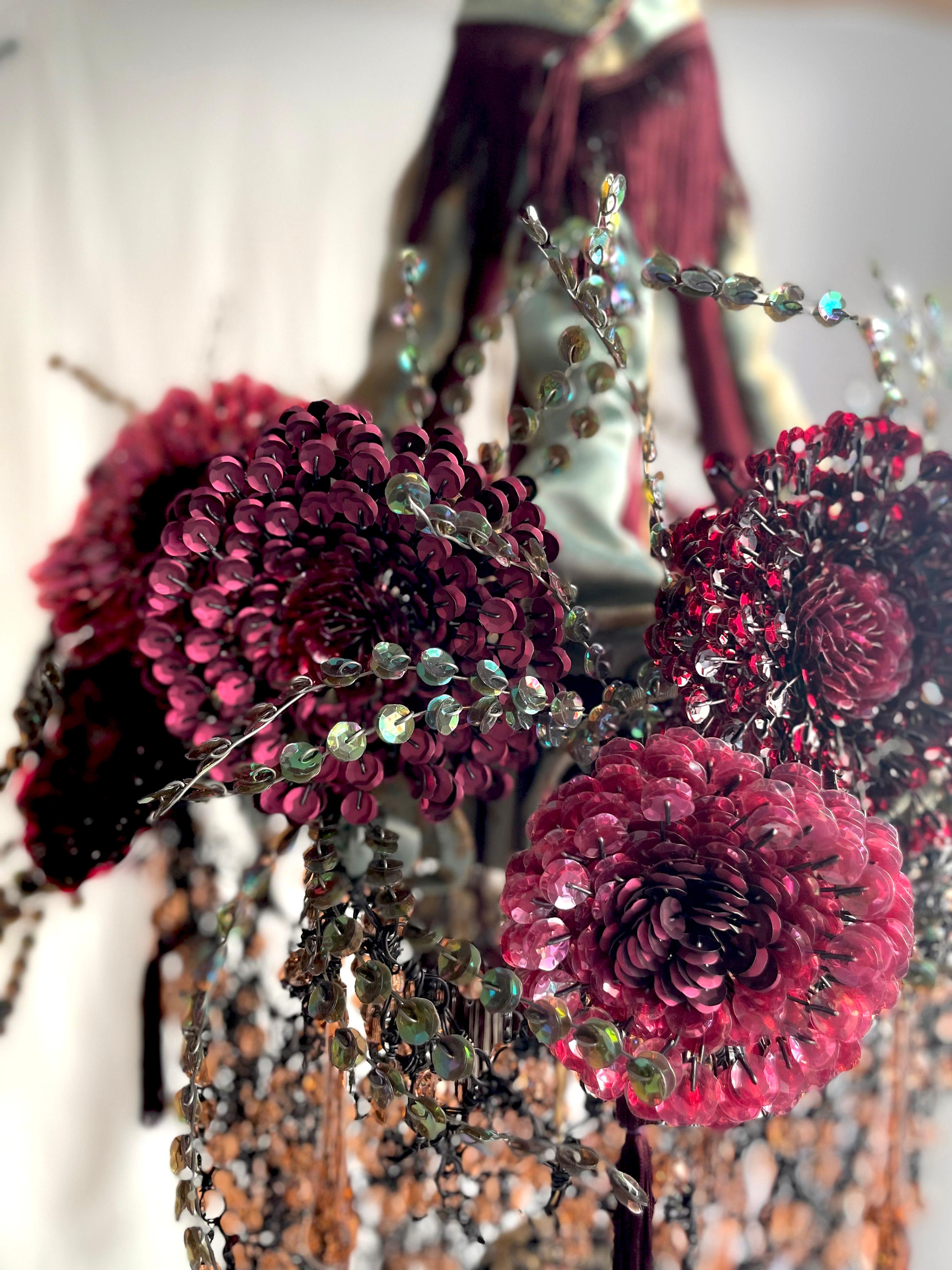 italien Lustre contemporain Valentina Giovando Sidò Cristaux Paillettes Violet Aqua en vente