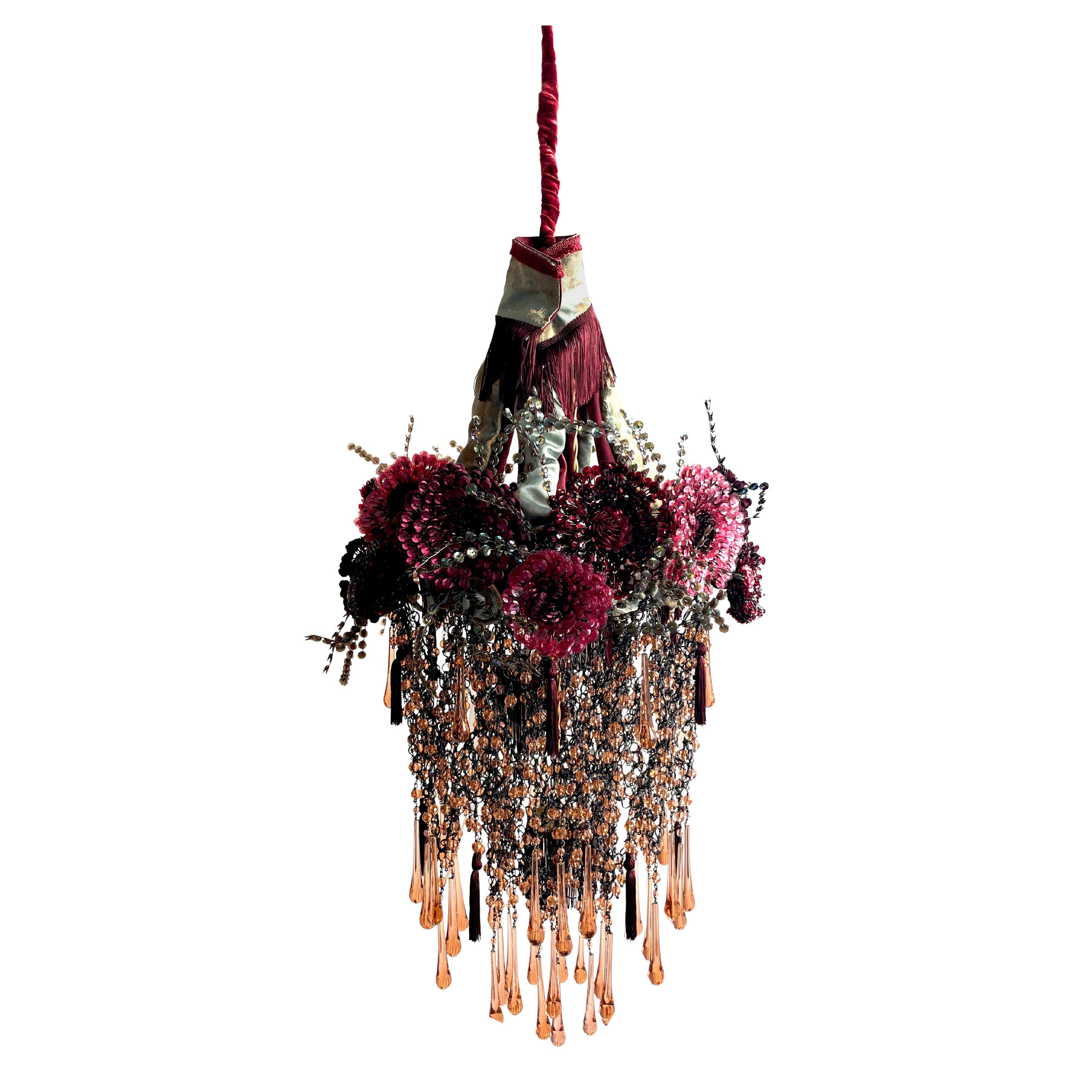Lustre contemporain Valentina Giovando Sidò Cristaux Paillettes Violet Aqua en vente