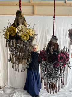 Contemporary Valentina Giovando Sidò Lampadario Cristalli Paillettes Viola Fumé