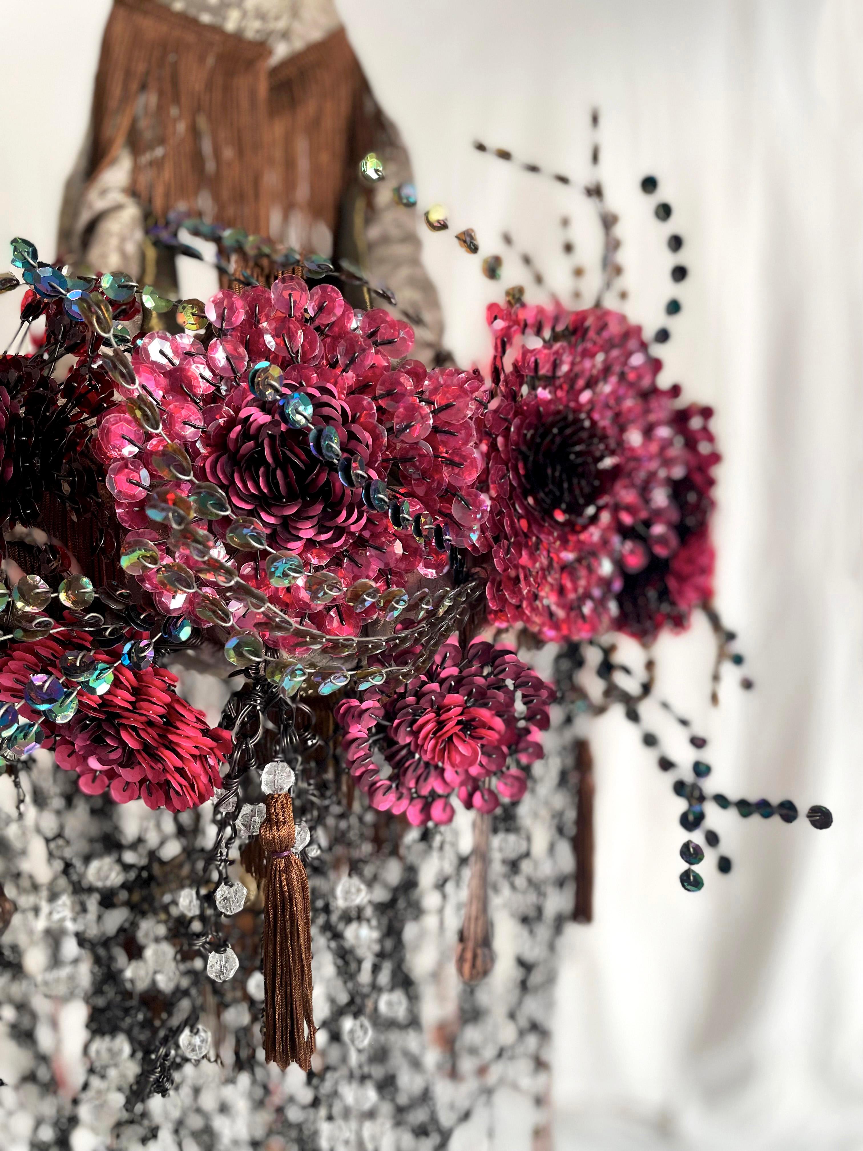 Araña Contemporánea Valentina Giovando Sidò Cristales Lentejuelas Violeta Fumé Italiano en venta
