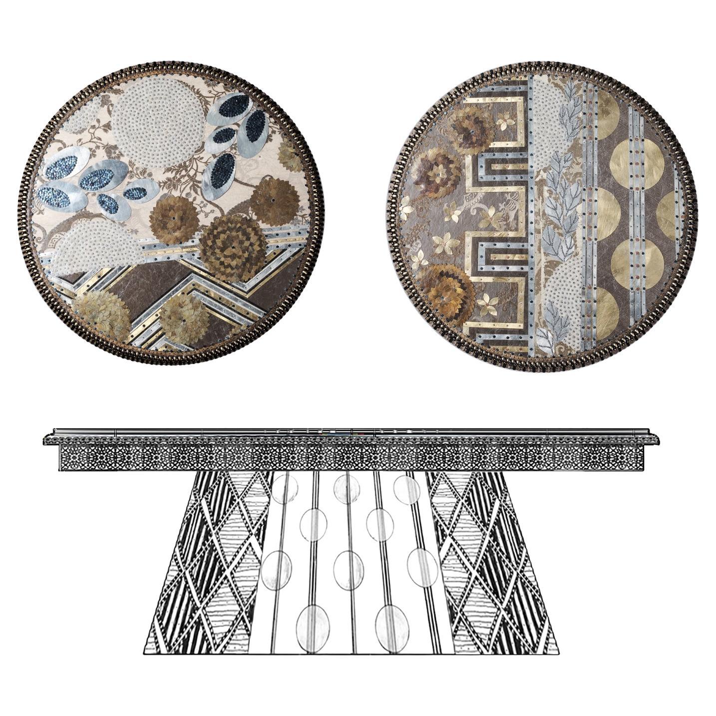 Table contemporaine Valentina Giovando en bois de laiton tissu or argenté brun CUSTOM en vente
