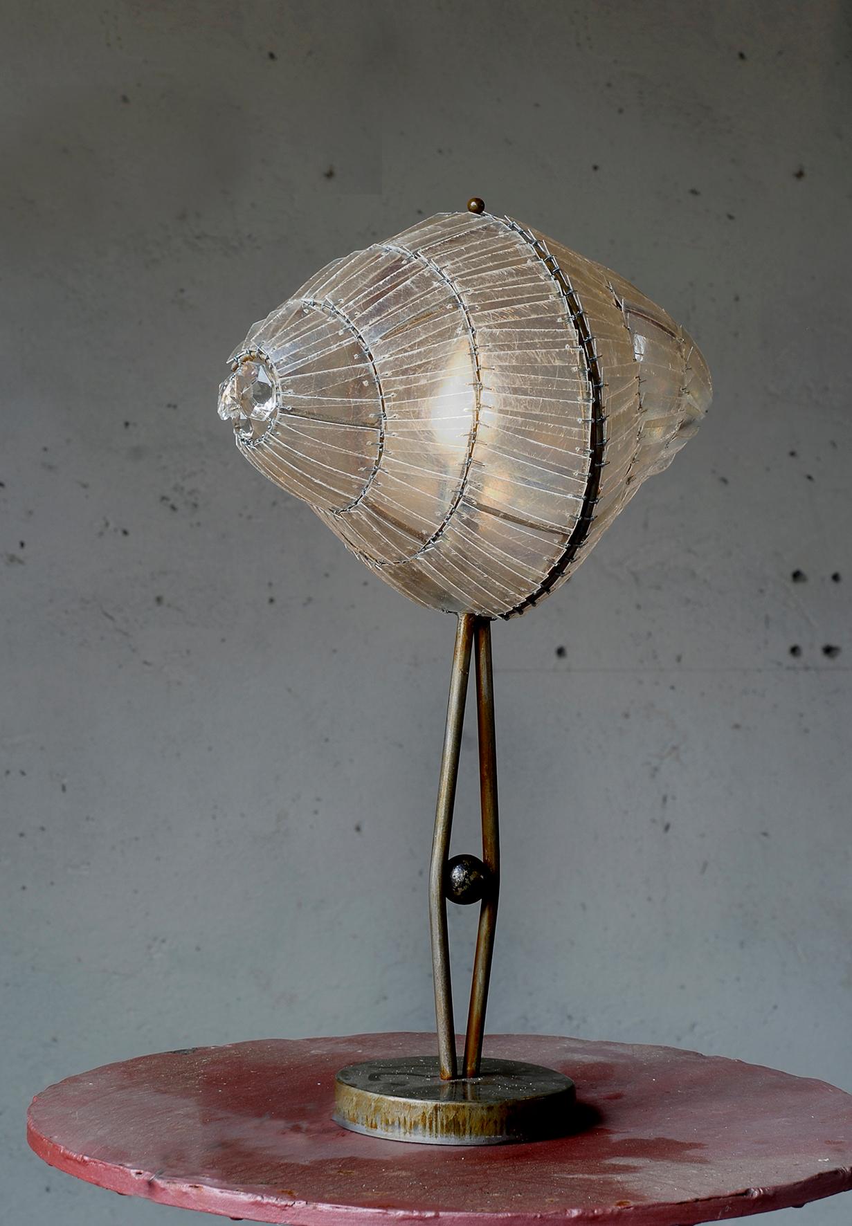 Modern Contemporary Valentina Giovando Table Lamp Fiberglass Iron Transparent White For Sale