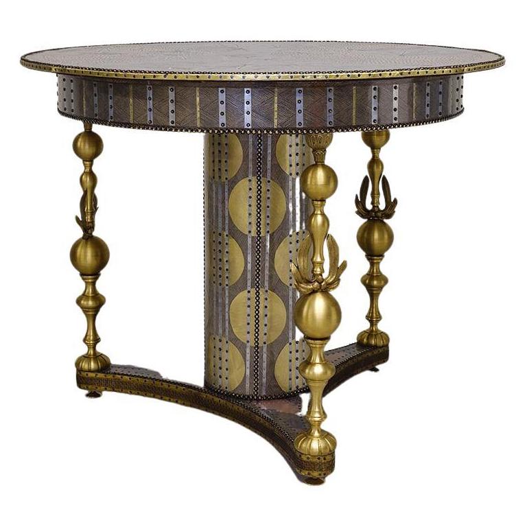 Contemporary Valentina Giovando Table Wood Fabric Zinc Brass Gold Purple Lilac For Sale 2