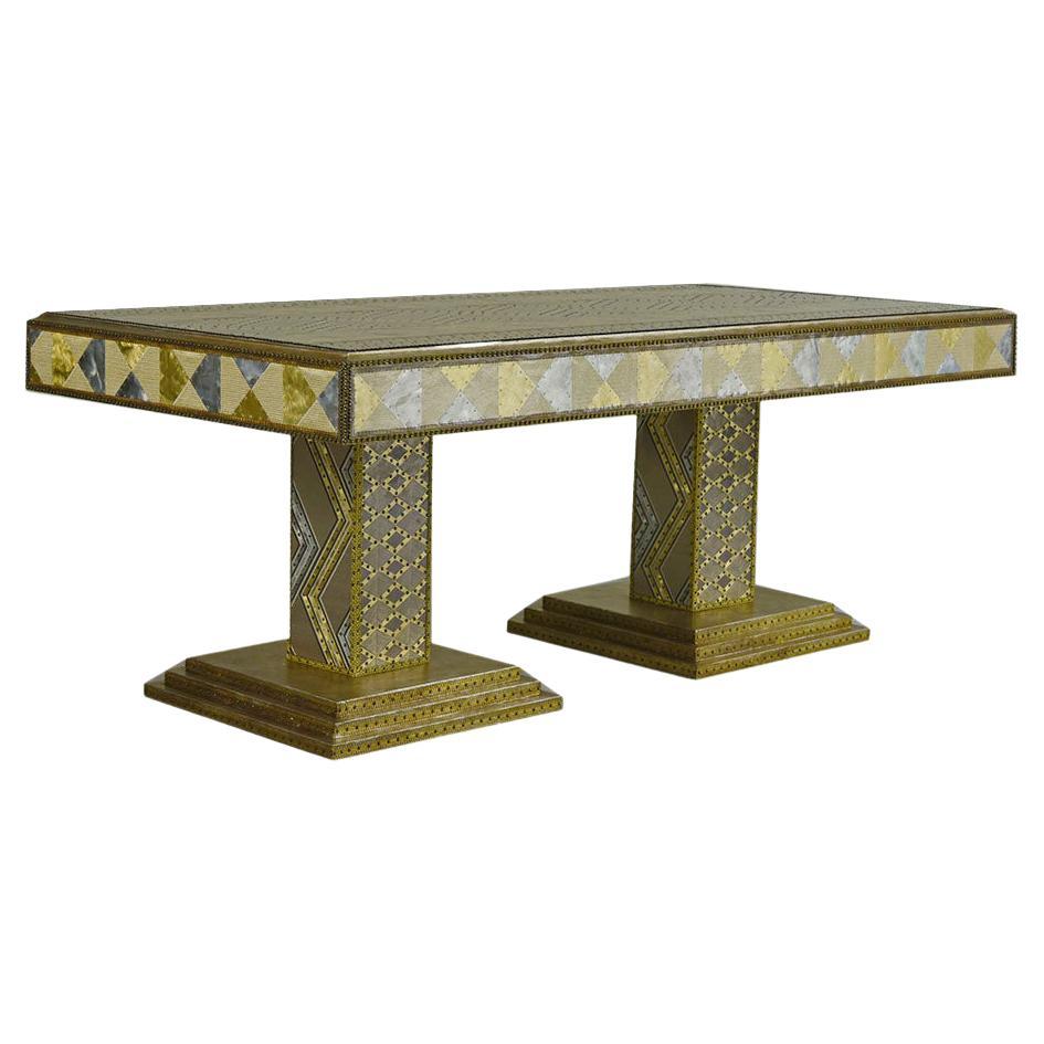 Contemporary Valentina Giovando Table Wood Fabric Zinc Brass Gold Silver Bronze For Sale