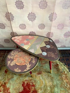Contemporary Valentina Giovando Vintage Jokes Coffee Table Wood Fabric Purple