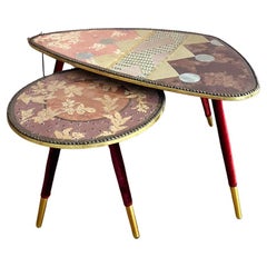 Contemporary Valentina Giovando Vintage Jokes Coffee Table Wood Fabric Purple