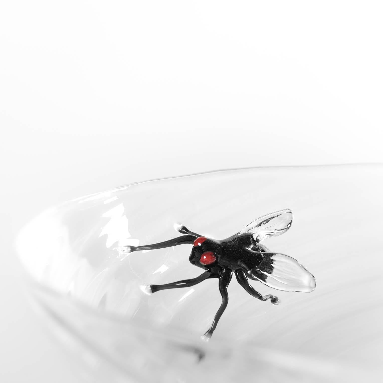 Vetro soffiato Contemporary Vanità Hand Blown Glass Sculpture Twisted Rigadin Fly Crestani in vendita