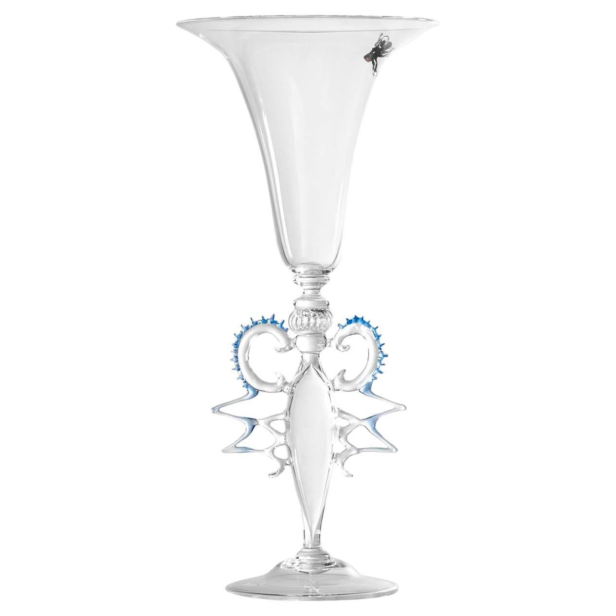 Contemporary Vanità Hand Blown Sculptured Glass Decorative Flared Wing Fly Blue