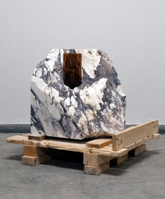 Contemporary Vase, Arabescato Viola Marble Brown Glass Cylinder by Erik Olovsson