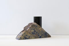 Contemporary Vase, Blue Bahia Granite Black Glass Cylinder, by Erik Olovsson