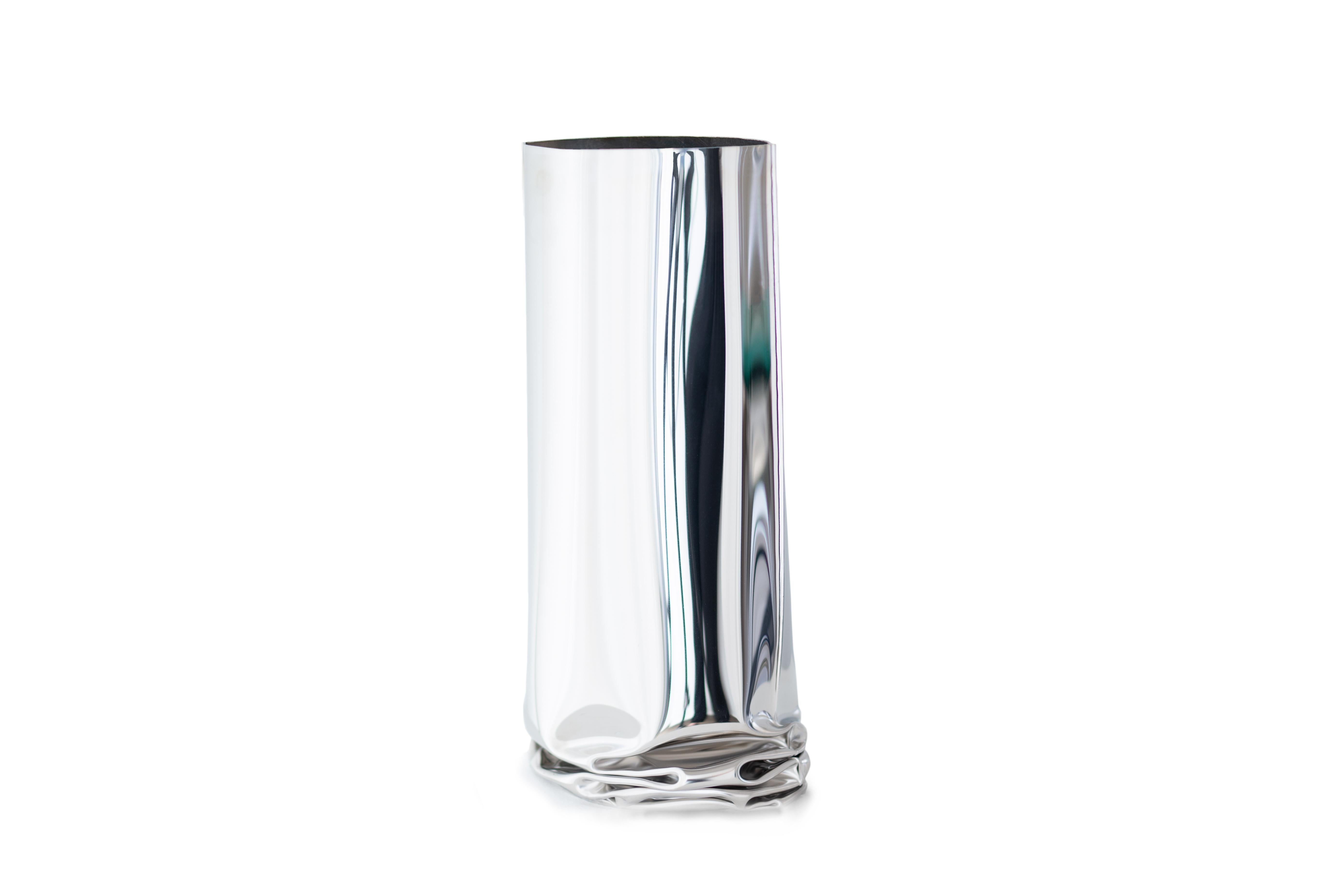 Organic Modern Contemporary Vase, 'Crash Vase' by Zieta, Medium, Stainless Steel For Sale