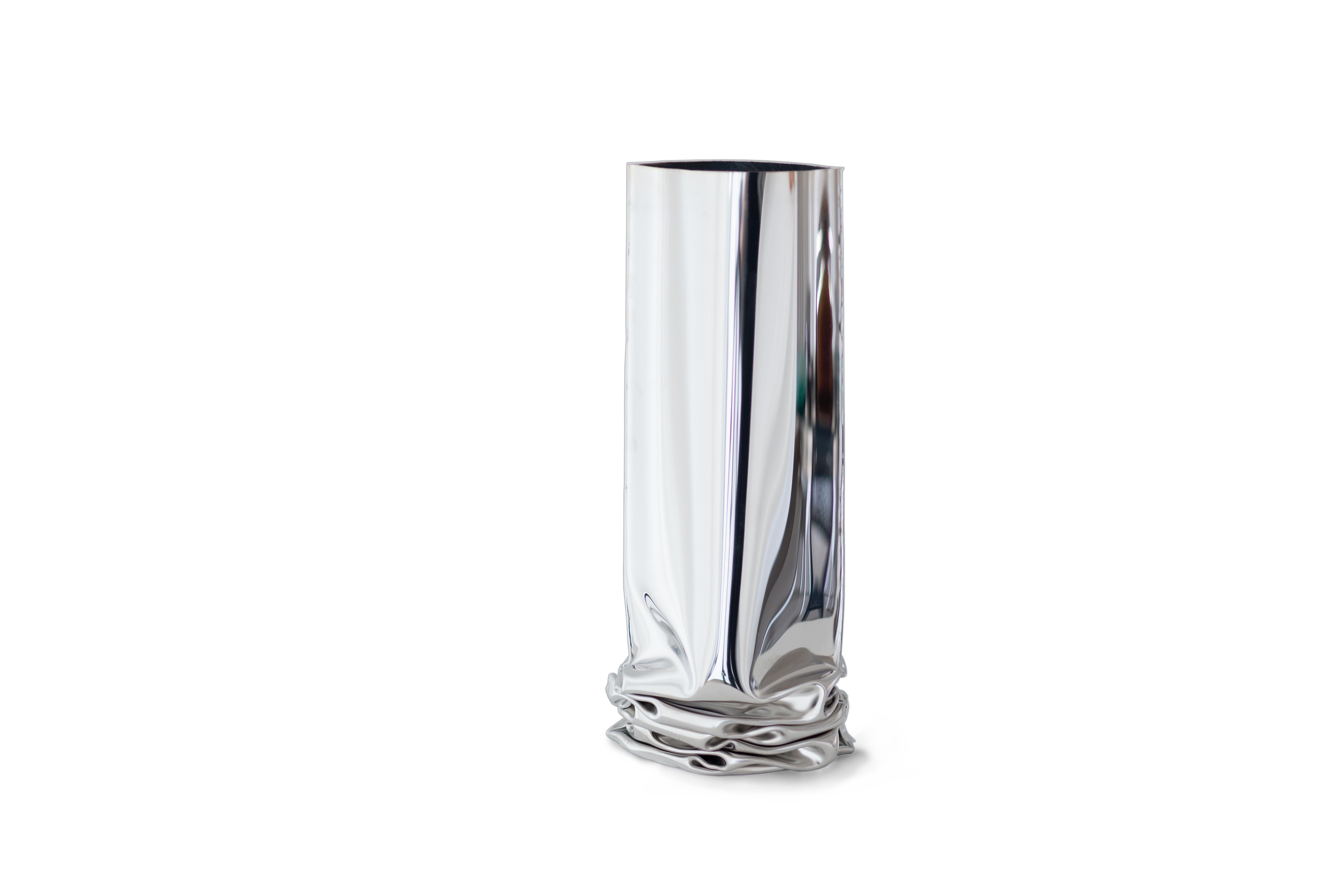 Organic Modern Contemporary Vase, 'Crash Vase' by Zieta, Medium, Stainless Steel For Sale
