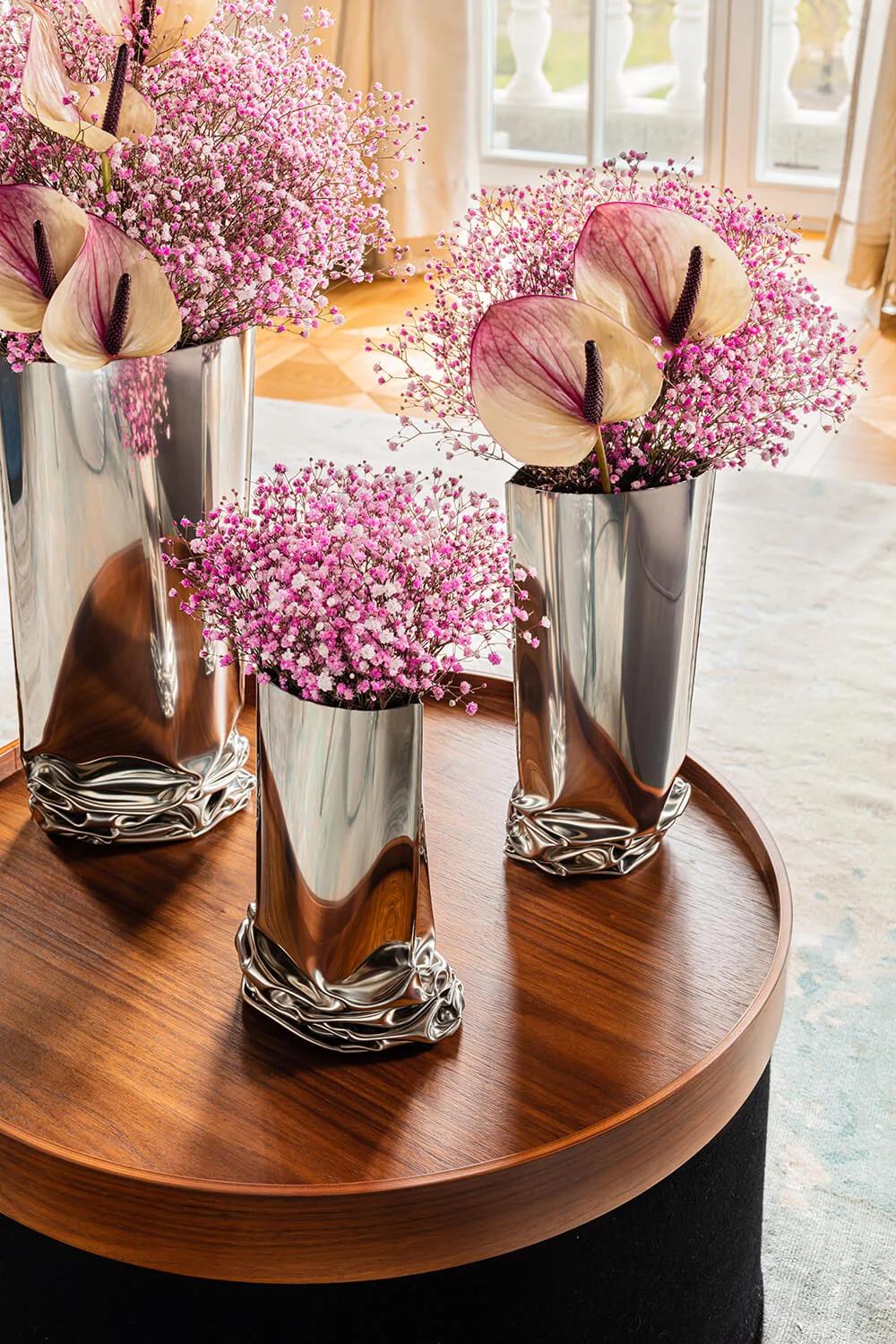 Organico moderno Vaso contemporaneo, 'Crash Vase' di Zieta, piccolo, acciaio inossidabile in vendita