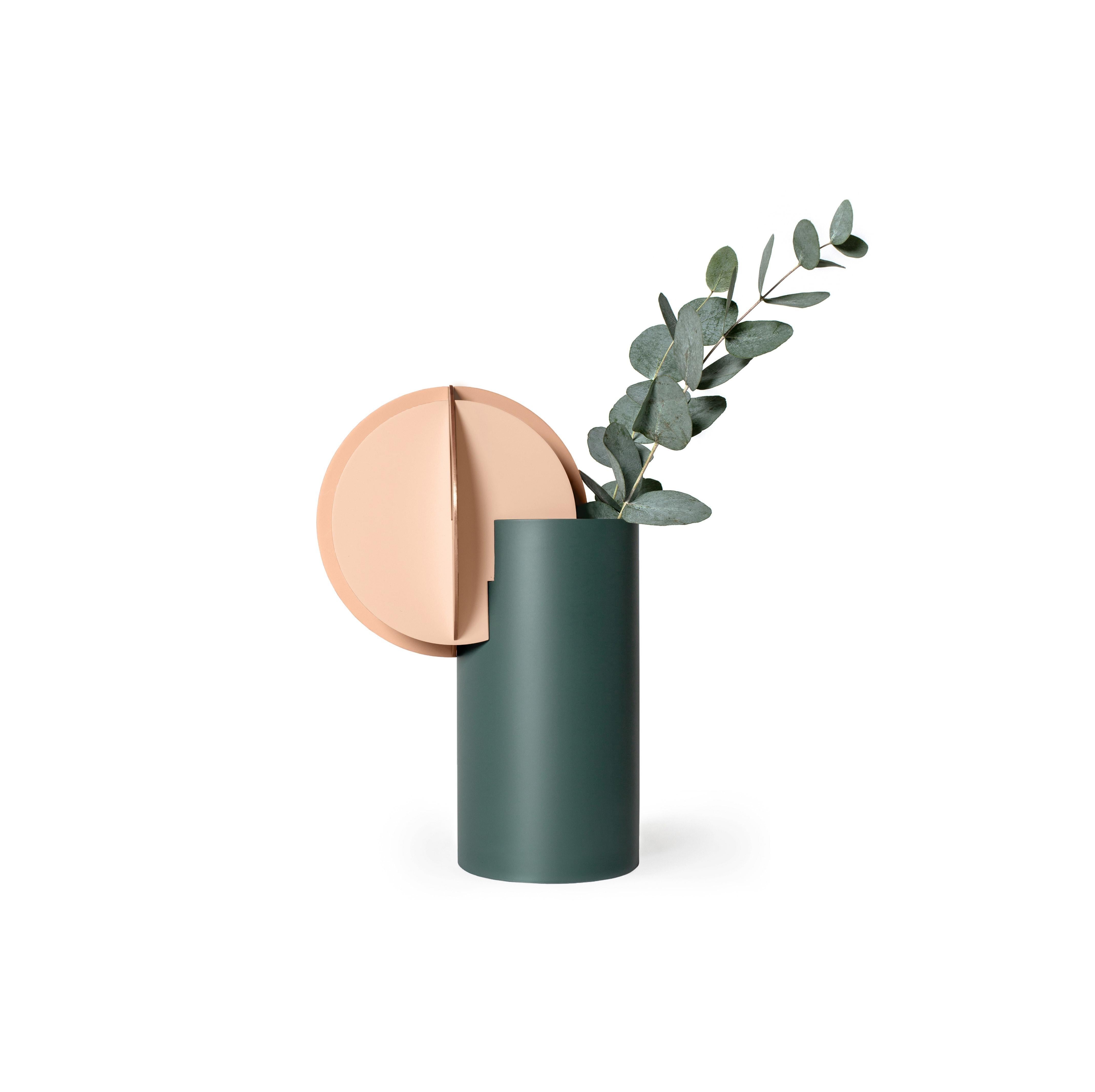 Brushed Contemporary Vase 'Delaunay CS10' by Noom, Copper and Steel For Sale