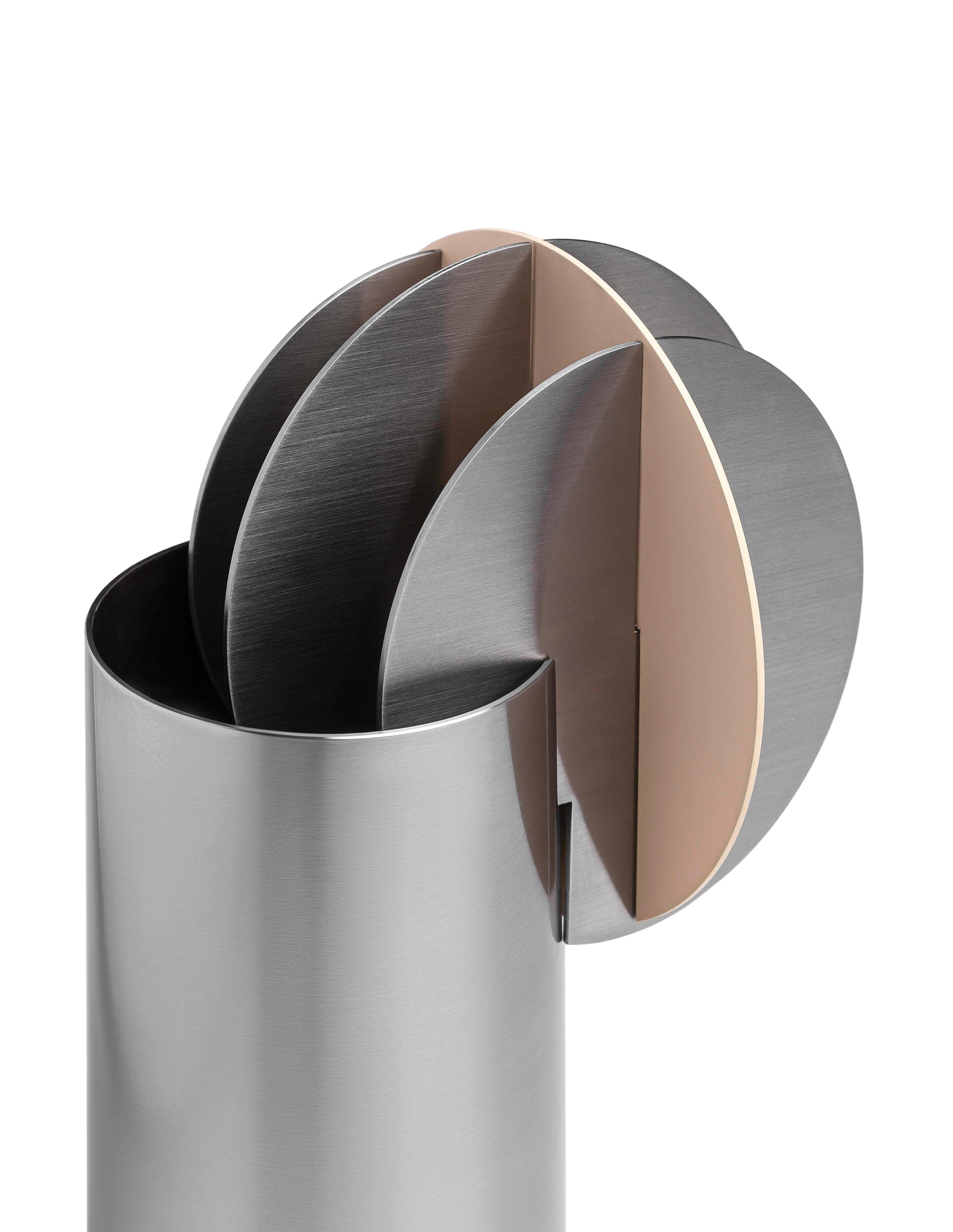 Organic Modern Contemporary Vase 'Delaunay CS11' by Noom, Brushed Stainless Steel For Sale